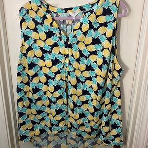 Sleeveless Pineapple Print Crown and Ivy Top
